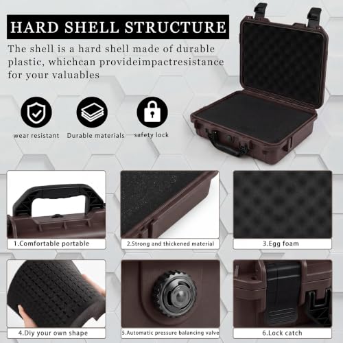 Image of Relaxweex 1 Pcs Waterproof Hard Case with DIY Customizable Foam Insert Portable Protective Case with Knife for Camera Drones Equipments Tools Test Instruments(Brown,14.3 x 11.4 x 4.5 Inch)