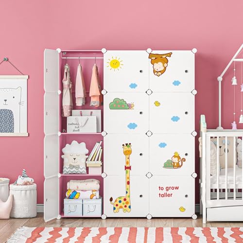 Image of LUHI Plastic Wardrobe for Kids Clothes - Durable, Easy to Use Anti-Skid & Non-Slip Effective Professional Collapsible Wardrobe, Plastic Cupboard for Kids, Foldable Almirah (M4 White, 12 Door)