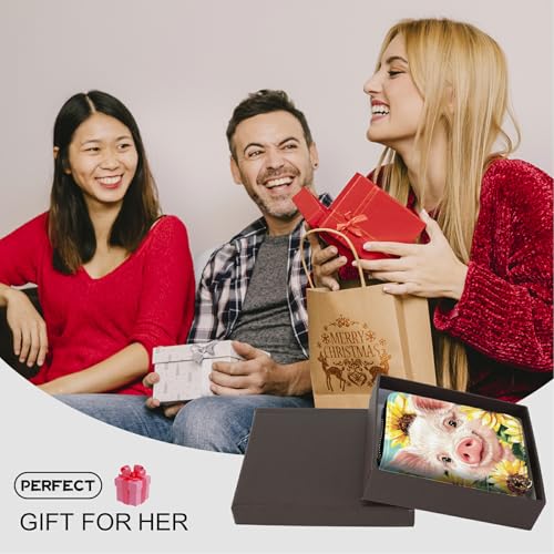 Image of Cute Credit Card Holder with Zipper, Pig Sunflowers RFID-Blocking Card Case Small Wallet for Women Men, Multi-slot Card Organizer Case Travel Accordion Wallet