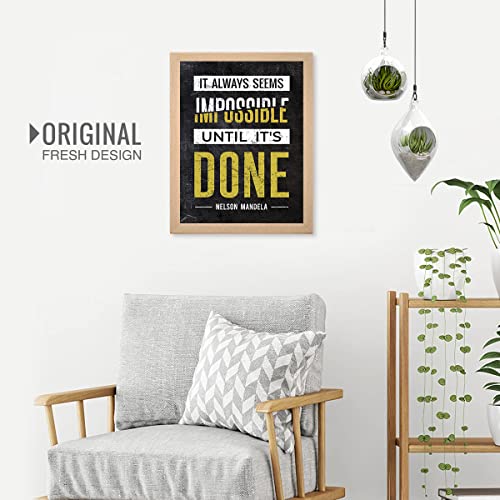 Image of Chaka Chaundh Wood - Motivational Quotes Rectangular Wall Mount Frames -Photos With Quotes For Office,Student And Study Room -(14 X 11 Inches) (It Always Seems Impossible Until Its Done - Yellow)