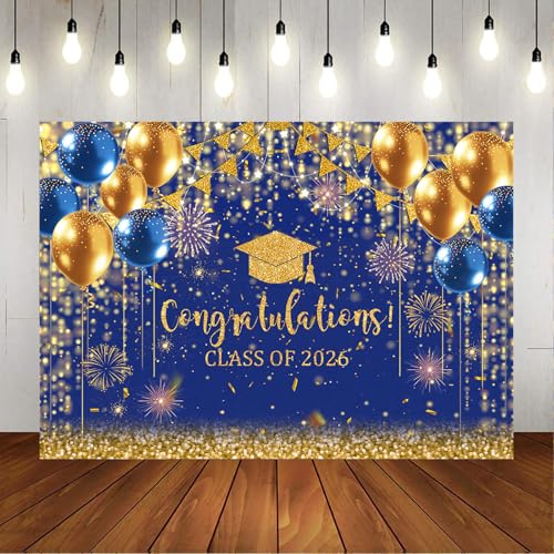 Fondo graduación azul y dorado 7x5ft Mocsicka miniatura 6