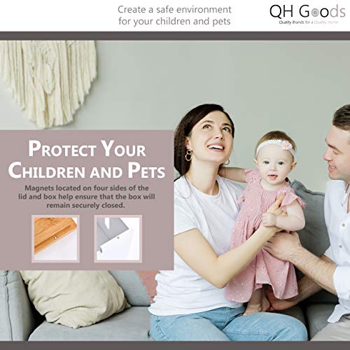 image for QH Goods Bamboo Cable Management Box Organizer Storage Large Wood Cord