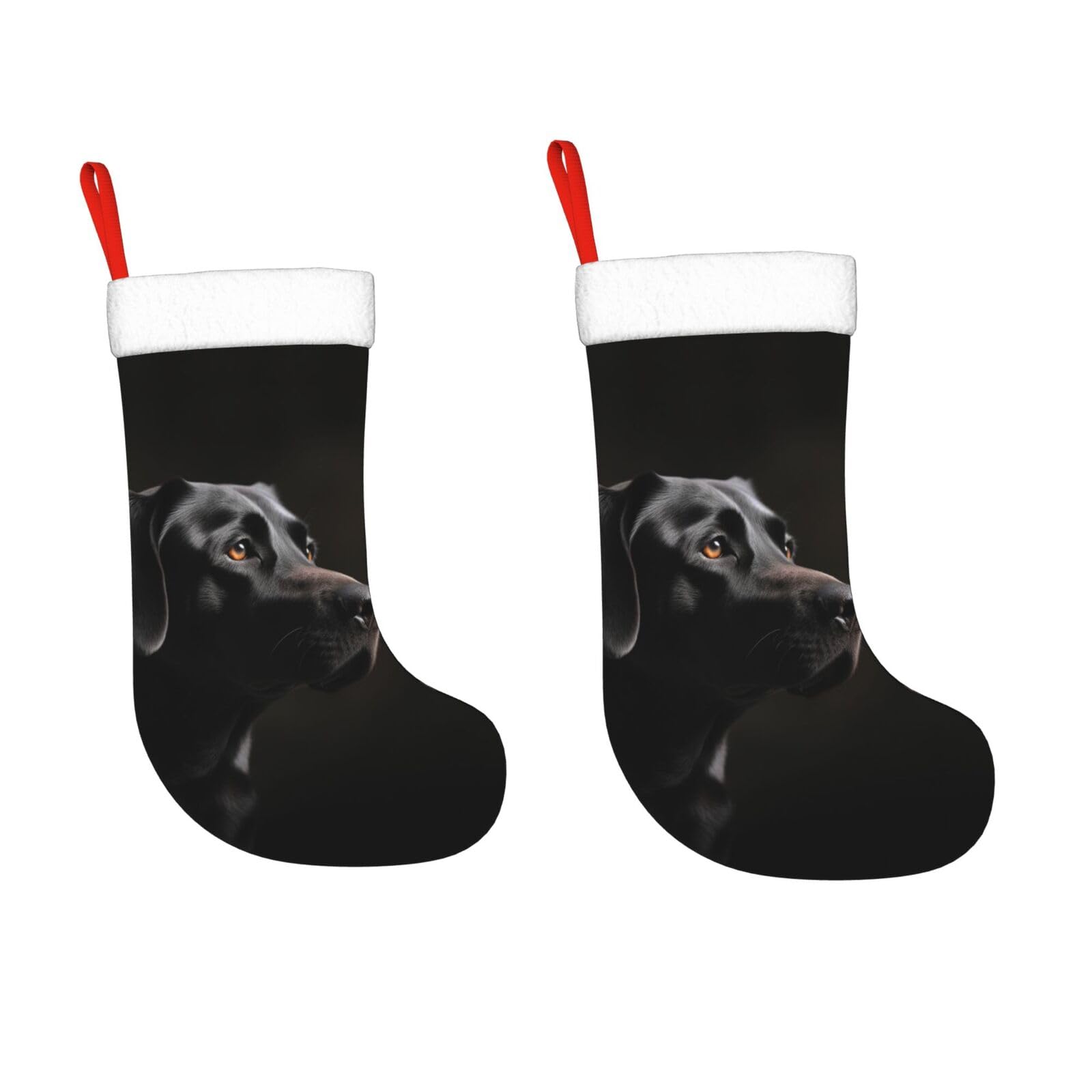 KLOPH 2 Pack 18 Inches Christmas Stockings Personalized Black Labrador Xmas Stocking Hanging Decoration Fireplace Stocking for Holiday Xmas Tree Christmas Fireplace Decor Gifts