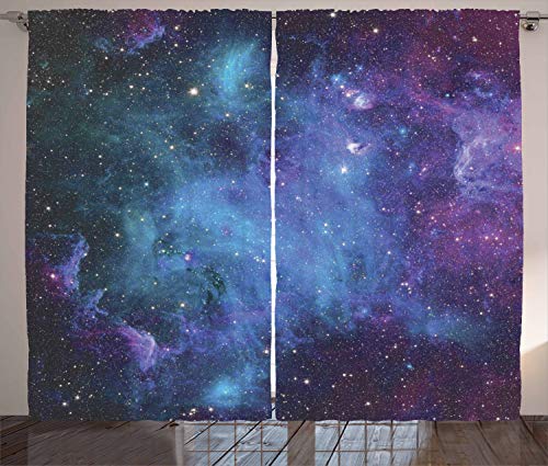 Ambesonne Outer Space Curtains, Galaxy Stars in Space Celestial Astronomic Planets in The Universe Milky Way, Living Room Bedroom Window Drapes 2 Panel Set, 108