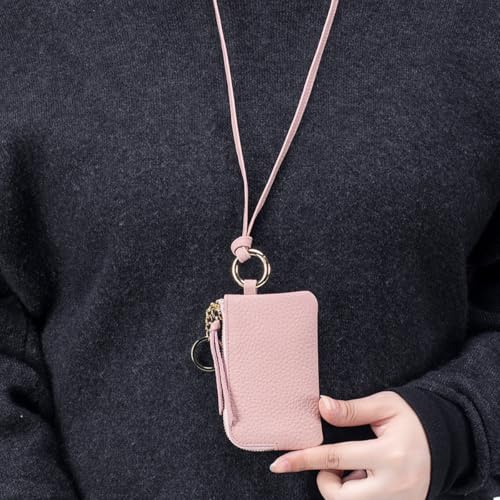 Genuine Leather Neck Wallet Credit Card Holder Key Ring Chain Wallet With Zipper Coins Change Pocket Unisex2