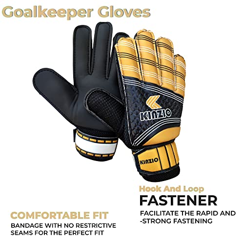 KINZIO Kids Goalkeeper Gloves Football Gloves For Boys kid’s children adult Soccer Goalie Sports Practice Gloves Protection Super Grip Palm (Gold/Black - Image 2
