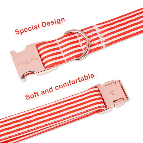 Image of ARING PET Cute Dog Collar for Puppy Small Medium Large Dogs-Red Stripe S | Cute Christmas Heavy Duty Pet Collars with Metal Buckle for XS S M L XL Dogs, for Beach Trips Picnic Daily Outdoor Stroll