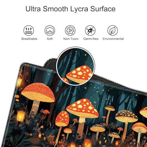 Image of Large Mouse Pad Gaming Desk Pad Mushroom Mousepad for Wireless Mouse XXL 31.5''X15.75'' Big Desk Mats Extended Mouse Mat of Girl Desktop Computer with Coaster