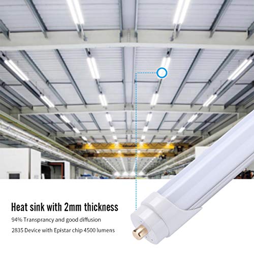 JOMITOP LED Light Tube, 45W, Replacement 100W Fluorescent Lamp Shop Lights, 8FT, T8 Single Pin FA8 Base, Dual-Ended Power, Cold White 6000K, 4500LM, Frosted Cover, AC 85-265V - 25 Pack