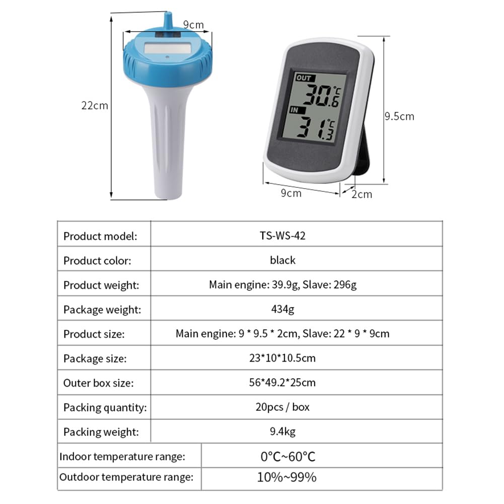 Bezprzewodowy termometr do basenu, pływający termometr do basenu z wyświetlaczem LCD, odczyt temperatury wody, spa Wanny z hydromasażem Akwarium Stawy rybne Tester temperatury wody z energią słoneczną