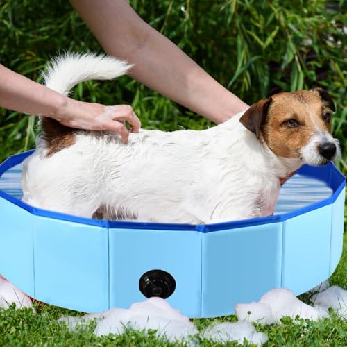 LUFEIS Hundepool, 60x20 cm Hundepool Schwimmbad, Hundebecken Faltbar mit Ablassventil, Planschbecken rutschfest, Swimmingpool für Hunde, Faltbarer Pool Schwimmbecken für Kleine Hunde, Katze (Blau)