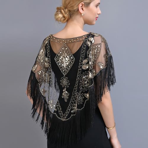 Sequin 1920s Shawl Lace Evening Cape Tassel Flapper Retro Cover Up for Women Dress Party Halloween3