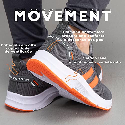 Kit Tênis Meia Calce Fácil Confortável Academia e Caminhada + Relógio Digital Unissex (36, Laranja)
