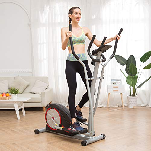Elliptical Machine Magnetic Elliptical Training Machines with LCD Monitor Smooth Quiet Driven Pulse Rate Grips Elliptical Exercise Machine for Home Gym Office Workout (Black)