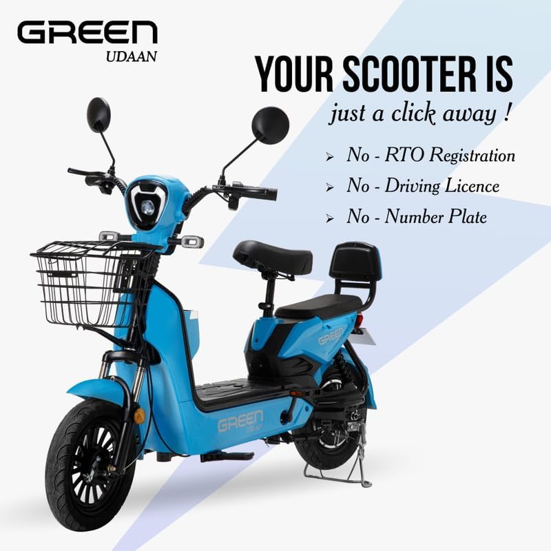Image of Green Udaan Low Speed Electric Scooter Non RTO 80KM Range Lithium Battery with Portable Charger (Blue)
