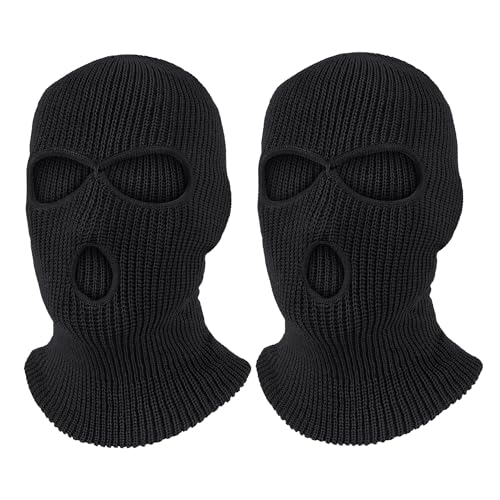 Pukavt 2 Pack 3 Hole Winter Knitted Mask, Full Face Cover Ski Mask Warm Balaclava for Skiing, Motorcycle, Snowboard Black/Black