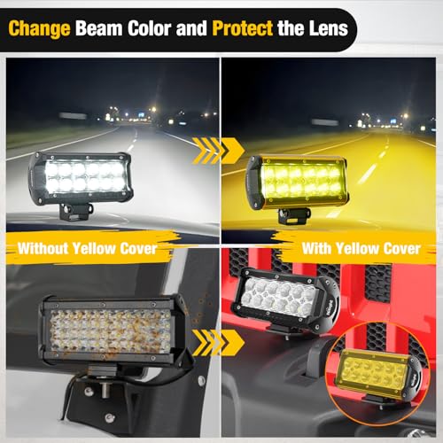 Image of Nilight 6.5 Inch LED Light Bar Covers 2 PCS Yellow Color | Protective Durable Polycarbonate Lens, Waterproof Dustproof Scratch-Proof for Double-Row Off Road Driving Lighting