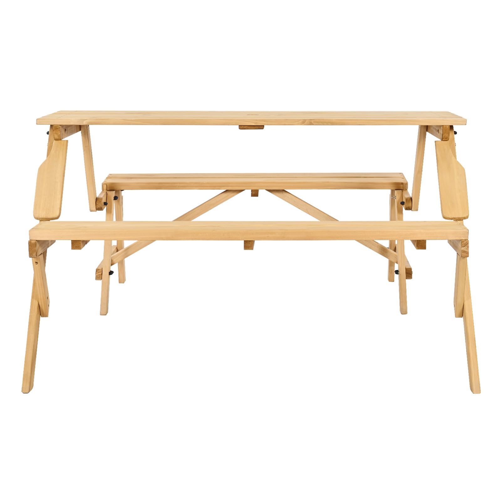 VEVOR Table de Pique-Nique Interchangeable 2 en 1 Transformable, Ensemble Table et Banc d'extérieur en Bois, Banc Pliable Portable avec Trou pour Parasol, pour Jardin, arrière-Cour, Porche, Marron