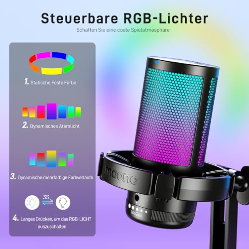 MAONO USB Gaming Mikrofon, Noise Cancellation Kondensator Microphone mit Mute, Gain, Monitoring, Pop-Filter für Streaming, Podcast, Twitch… – Ansicht 4