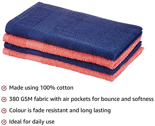 Image of Amazon Brand - Solimo 100% Cotton 2 Piece Bath Towel Set, 380 GSM (Brick Red, Mint Green) Cotton 4 Piece Hand Towel Set, 380 GSM (Twilight Blue, Coral Pink)