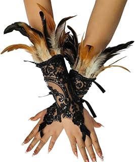 Specell Women's Lace Feather Gloves witch costume Sequins Glove Witch & Angel Costume Accessories Swan Wing Wristbands