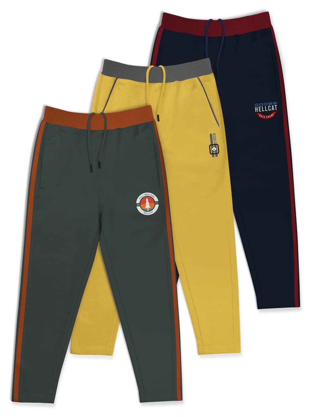 HELLCAT Boys Regular Fit Blended Cotton Stylish Track Pants - Pack of 3