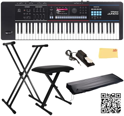Roland JUNO-D6 Synthesizer Bundle with Adjustable Stand, Bench, Sustain Pedal, Cover, Austin Bazaar Instructional Video, and Polishing Cloth
