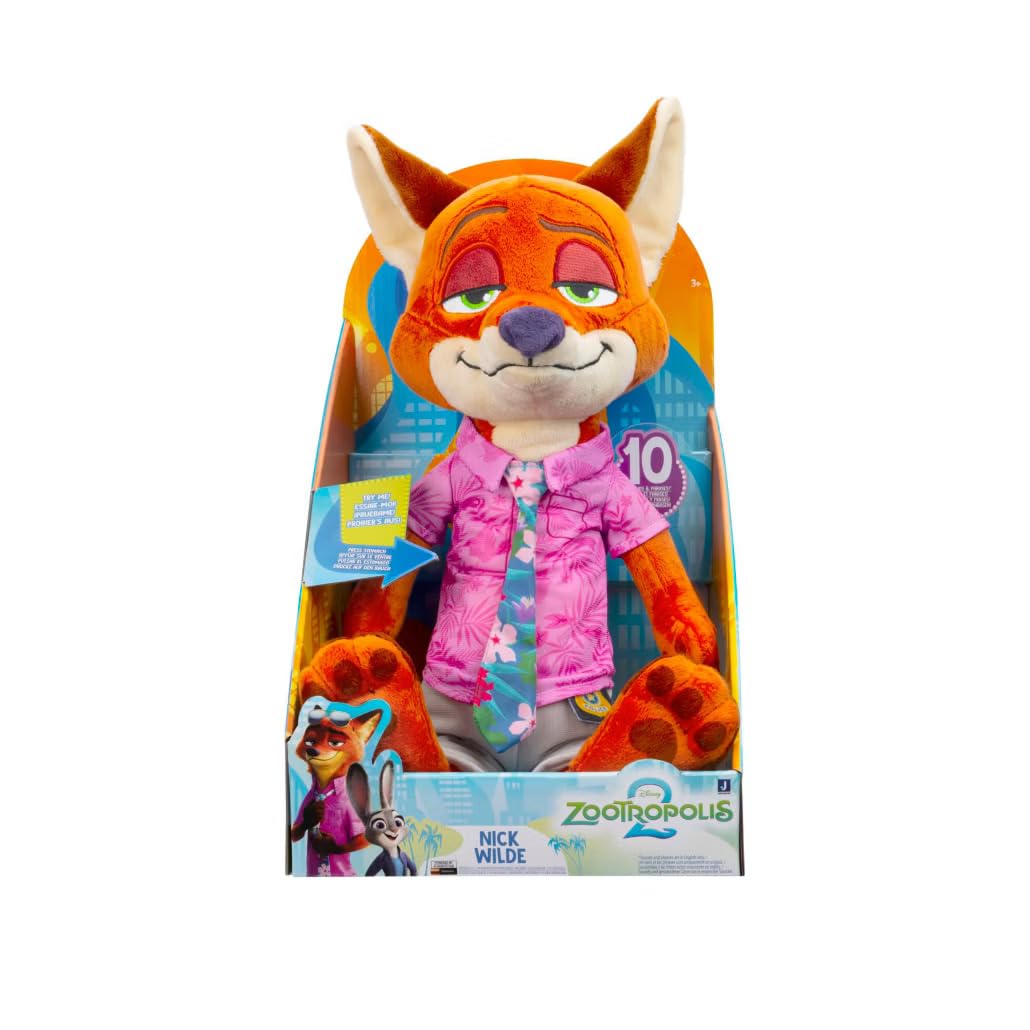 Disney Zootropolis 2 - Peluche de Nick Wilde de 14 pulgadas, más de 10 sonidos y frases, juguetes de peluche para niños y preescolares, adecuado para mayores de 3 años