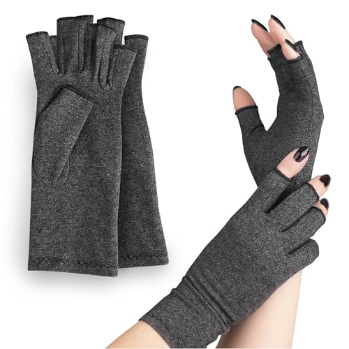 SULPO 2 Paia Guanti Senza Dita - per Artrosi Alle Mani Con Rame - Guanti in Rame a Compressione per Artrite - Guanti in Rame per Donne e Uomini - M
