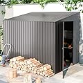 AECOJOY Shed Lean to Storage Shed, Outdoor 6' x 8' Metal Wall Side Bike Shed & Outdoor Storage, Garden Storage Cabinet for Backayrd, Patio and Outdoor Use in Dark Grey