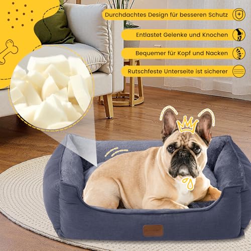 OUPEIWAWA Orthopädisches Hundebett für kleine & mittelgroße Hunde, 52x41x16cm, superweich und gemütlich, Hundekorb mit hohem Rand, Abnehmbarer & waschbarer Bezug, rutschfest, Dunkelgrau, Indoor/Auto