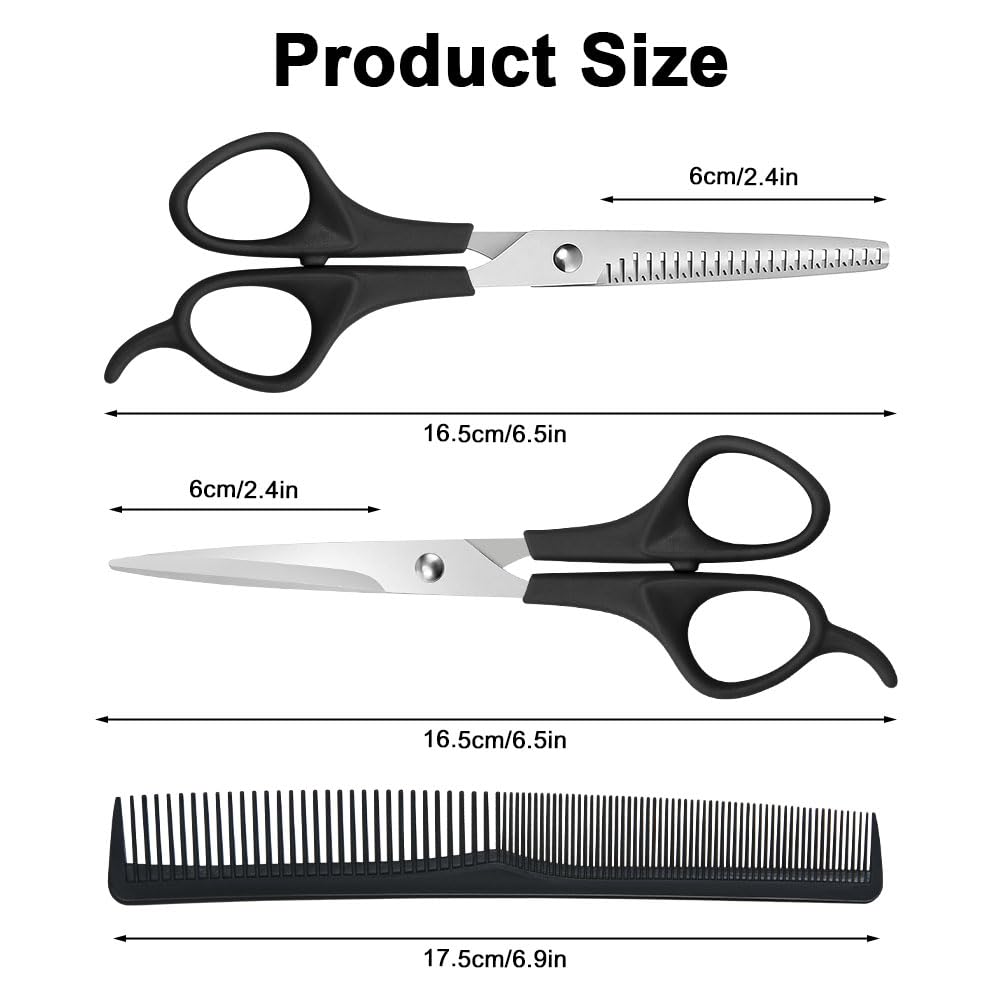 Profesional Tijeras Peluqueria 6,5 Pulgadas Acero Inoxidable Entresacar Kit Completo Negro
