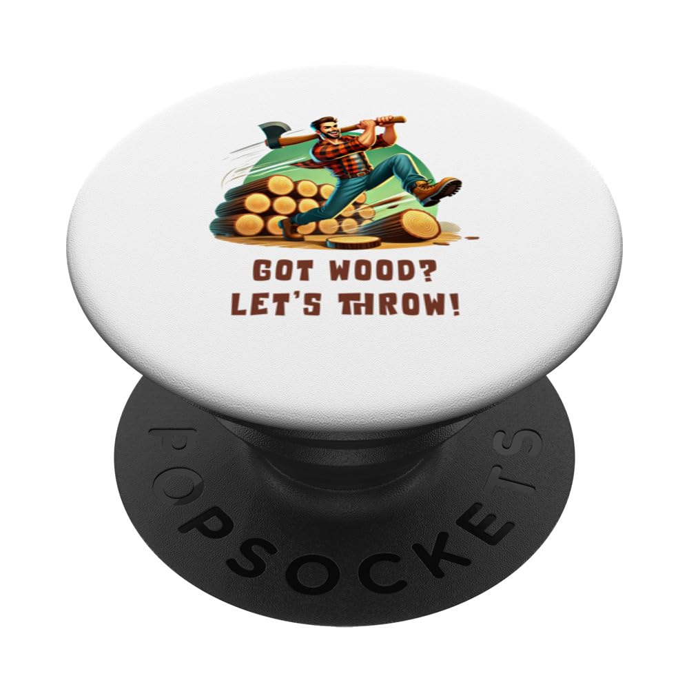Axe Throwing Got Wood? Let's Throw! PopSockets Swappable PopGrip, Black