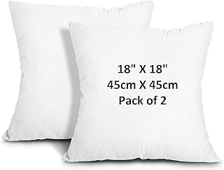 HT House Of Threads Pack of 2 Extra Deep Filled Hotel Quality Non-Allergic 18 x 18 Inches (45cm x 45cm) Inners Insert Fillers Scatters Hollowfibre Cushion Pads, White