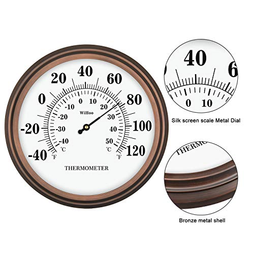 Wihoo 15" Steel Enclosure Indoor/Outdoor Wall Thermometer Decorative For Patio Garden,Porch,Kitchen,Bed Room,Living Room,Office Room #TOP3