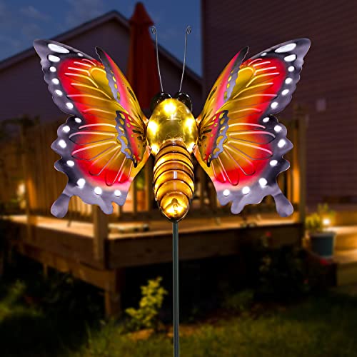 Morestar Solar Garden Lights Outdoor Decor,Metal Large Solar Butterfly Yard Art Decor,Waterproof Solar Decorative Stakes Lights,Gardening Gifts For Women Mom Patio (Wings Do Not Light Up) #TOP4