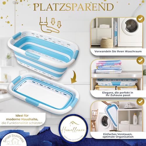 Homellence Wäschekorb Faltbar Klappbar 42 Liter - Klappbarer Faltbarer Wäschekorb BPA-frei - Faltbare Wäschekörbe - Wäschewanne Faltbar - Faltwanne - Foldable Laundry Baskets - 65x40x27/8,5cm (Blau)
