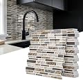 Vieshful 10 Sheet Peel and Stick Backsplash for Kitchen Wall - 12"x12" Smooth PVC 3D Visual Effect Marble Tile Stickers, Waterproof Self Adhesive Dark Brown Wall Tiles for Bathroom, Renter Friendly