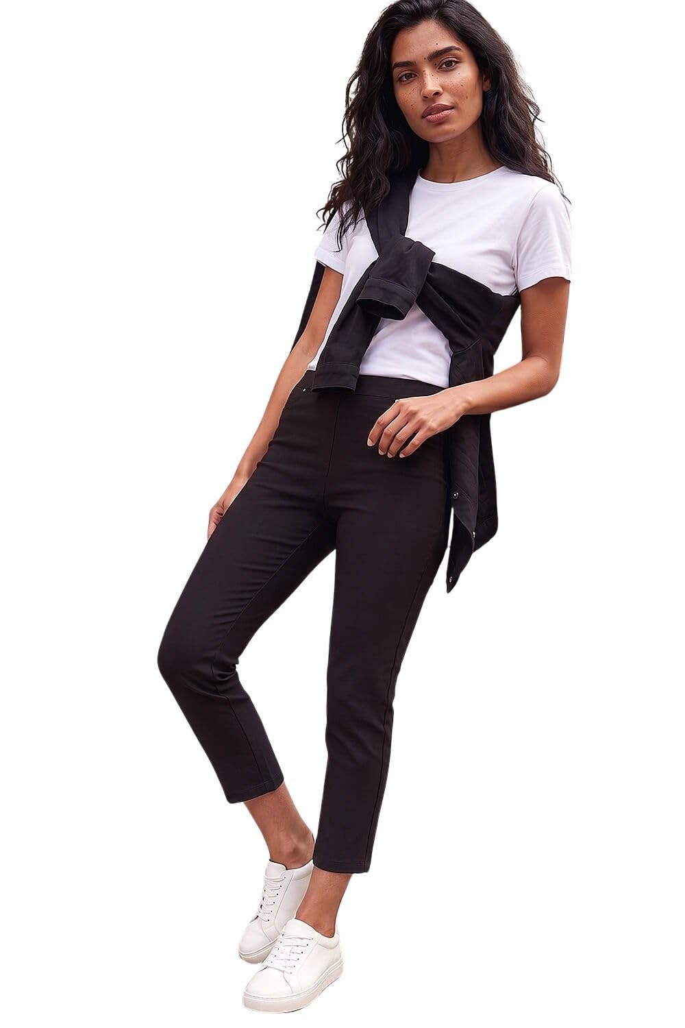 Roman Originals Women's Black Roman Stretchy Denim Jeggings For Uk - Jean Leggings Trouser Bengaline Pants Elasticated Waist High Rise Pull On Skinny Slim Straight Leg Bottoms - Size 12