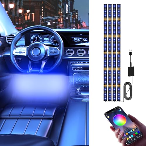 RGB LED Innenbeleuchtung Auto, 72 LED Streifen Auto Zubehör Innenraum Ambientebeleuchtung, APP Steuerung, 12V Atmosphäre Licht mit Zigarettenanzünder, Geschenke für Männer Frauen