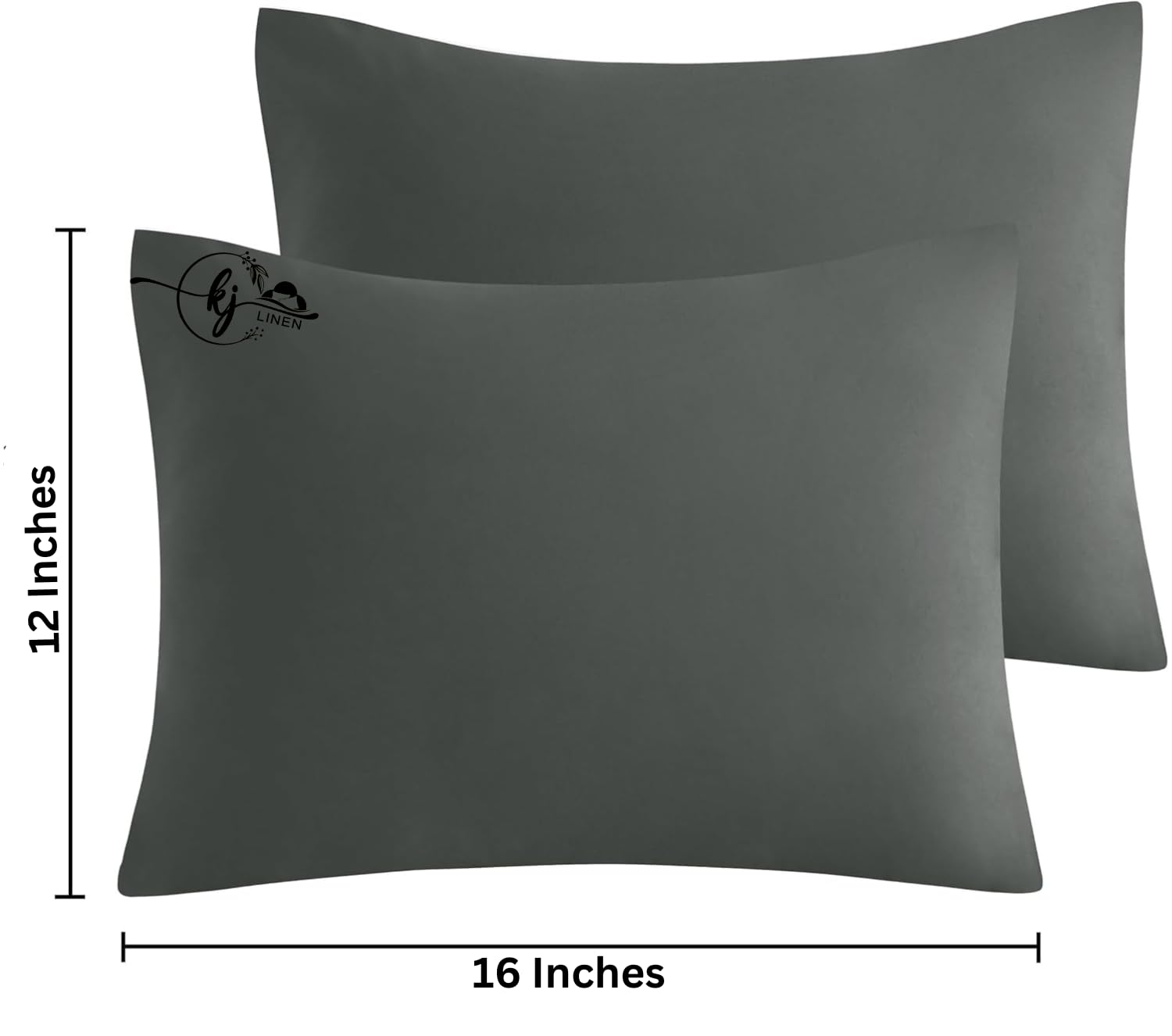 Juego de 2 fundas de almohada de viaje para niños pequeños, 600 hilos, 100 % algodón egipcio, para niños y niñas, con cierre de sobre, 12 x 16 pulgadas (gris oscuro)