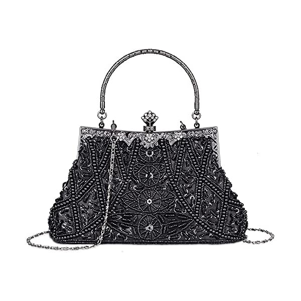 Lifewish Womens Faux Pearl Cascading Bead Rhinestone Evening Clutch Fashion Purse (Black)