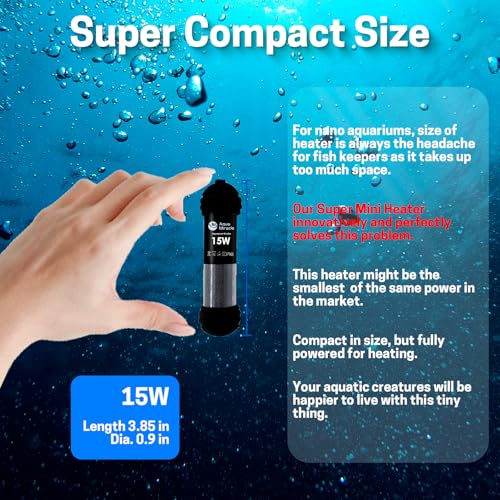 Image of AquaMiracle Upgraded 15W Small Aquarium Heater Fish Tank Heater Turtle Heater Super Mini Aquarium Heater, Dry-Run /Overheating Protection and Memory Function, Dual LED Display, for 1-3 Gal Tanks