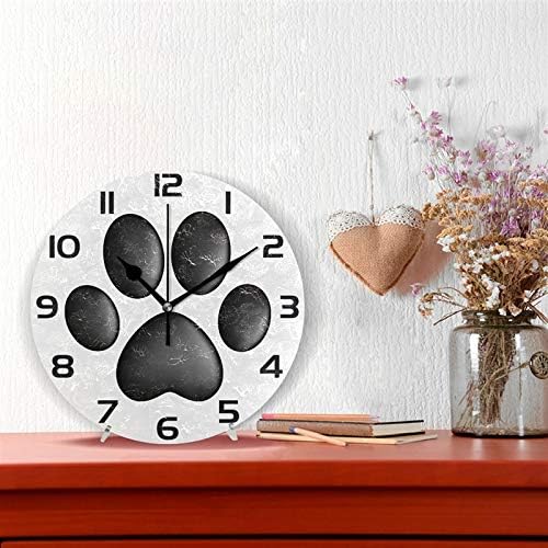 Miniatura 4 de ALAZA - Reloj de pared redondo con diseño de pata de perro, color negro, silencioso, sin tictac, pintura al óleo, hogar, oficina, escuela, arte