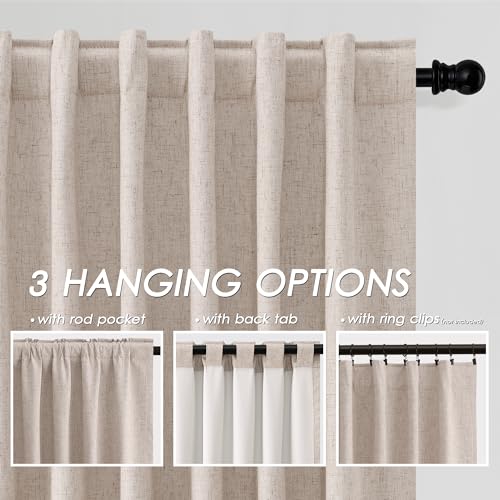 Image of Nanspring Oatmeal 100% Blackout Linen Curtains 84 Inch Length 2 Panels Set for Bedroom Back Tab Neutral Modern Farmhouse Decor Black Out Curtain for Living Room Thermal Insulated Drapes 52x84