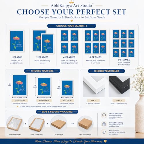 Image of Abhikalpya Art Studio 12x18 Inch A3 Size Photo Frame for Wall - Vertical & Horizontal Wooden Look Picture Frame for Home Decor, Poster, Certificate, Artwork, Gallery Wall Set of (1) (White)