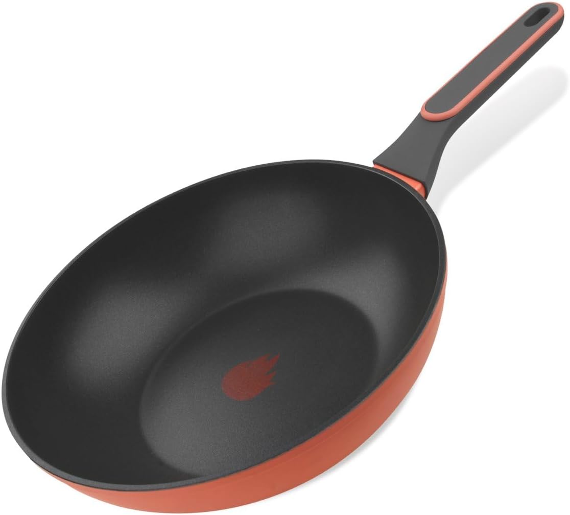Tasty Wok Pan, Stir-Fry Pan, Non-Stick Frying Pan, Saucepan for All Types of Cookstoves incl. Induction, Cookware, Dishwasher Safe Cookware, Dimensions: Ø 28 x 7 cm, Colours: Grey & Orange