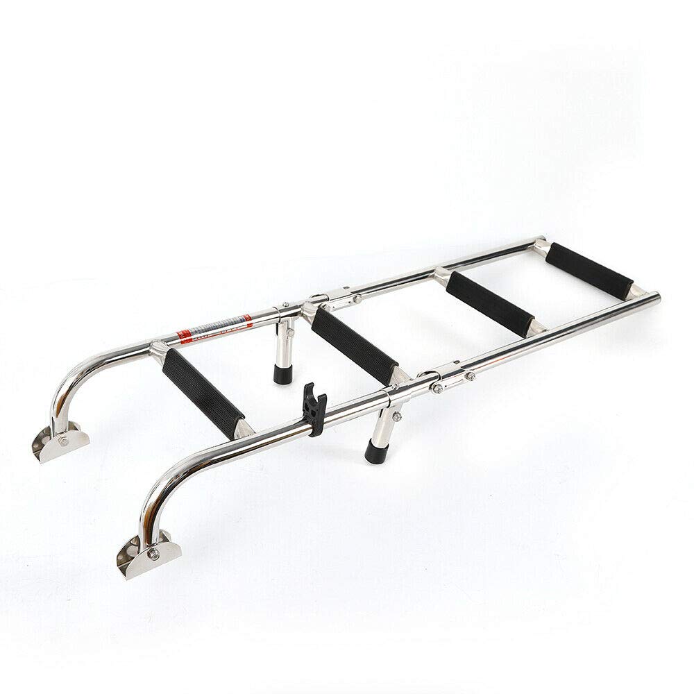 JXYQ 4 Step Boat Folding Ladder Stainless Steel Boarding Ladder Telescoping Dock Platform Ladder For Marine Boat Yacht Swimming Pool