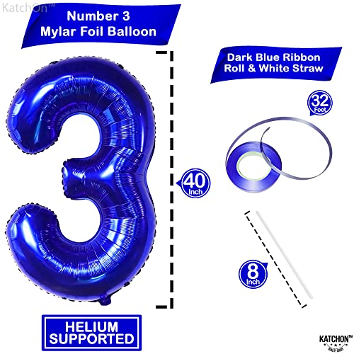 Image of KatchOn Royal Blue Number 3 Balloon 40 Inch, Birthday Decorations for Boys