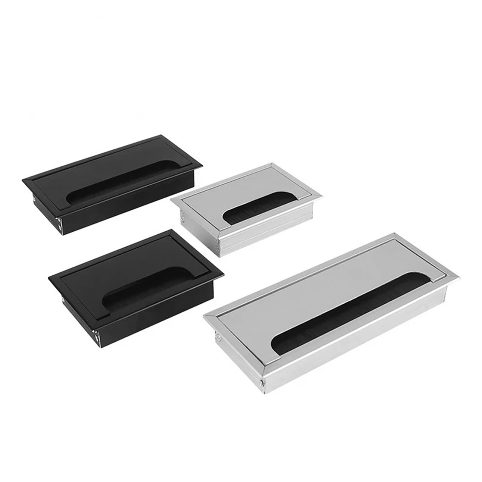 Kabeldurchlass 1 stücke Schreibtisch Kabel Loch Abdeckung Schwarz Aluminium Legierung Box Mit Borsten Pinsel Computer Desktop Rechteckigen(Silver 80x280mm)